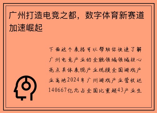 广州打造电竞之都，数字体育新赛道加速崛起
